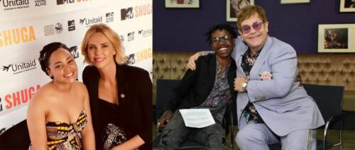 Charlize Theron, Stephanie Sandow, Elton John and Given Stuurman