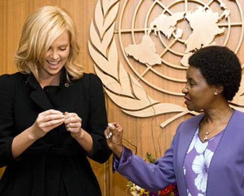 Charlize Theron with UN Secretary General Ban Ki-moon