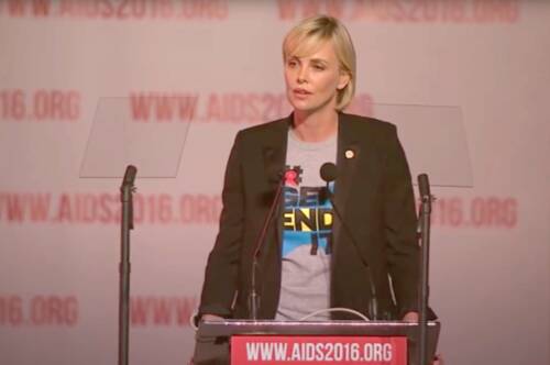 Charlize Theron speaking at the International AIDS Conference 2016